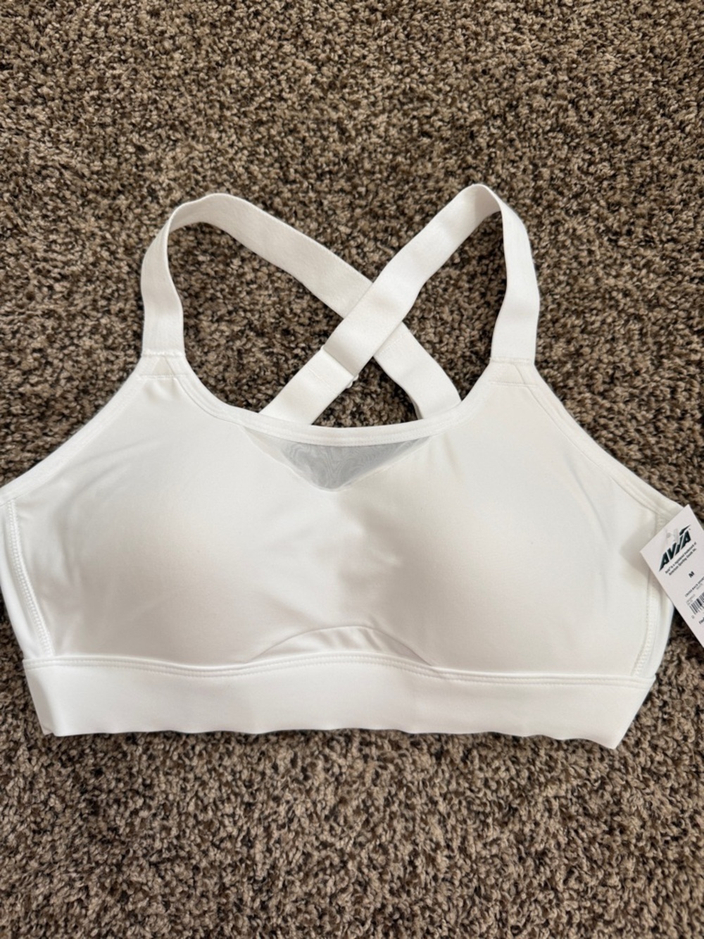White Sports Bra Medium New Avia Cross Back Adjustable High Support
